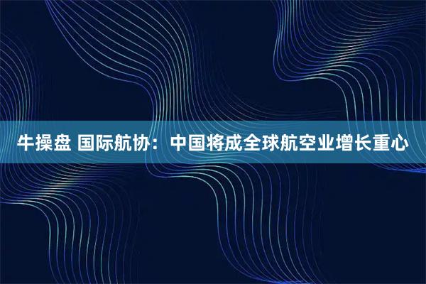 牛操盘 国际航协：中国将成全球航空业增长重心